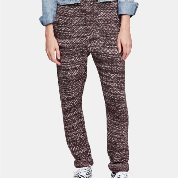 Free People Cozy Knit Deep Red Combo Pants. S - Picture 3 of 9